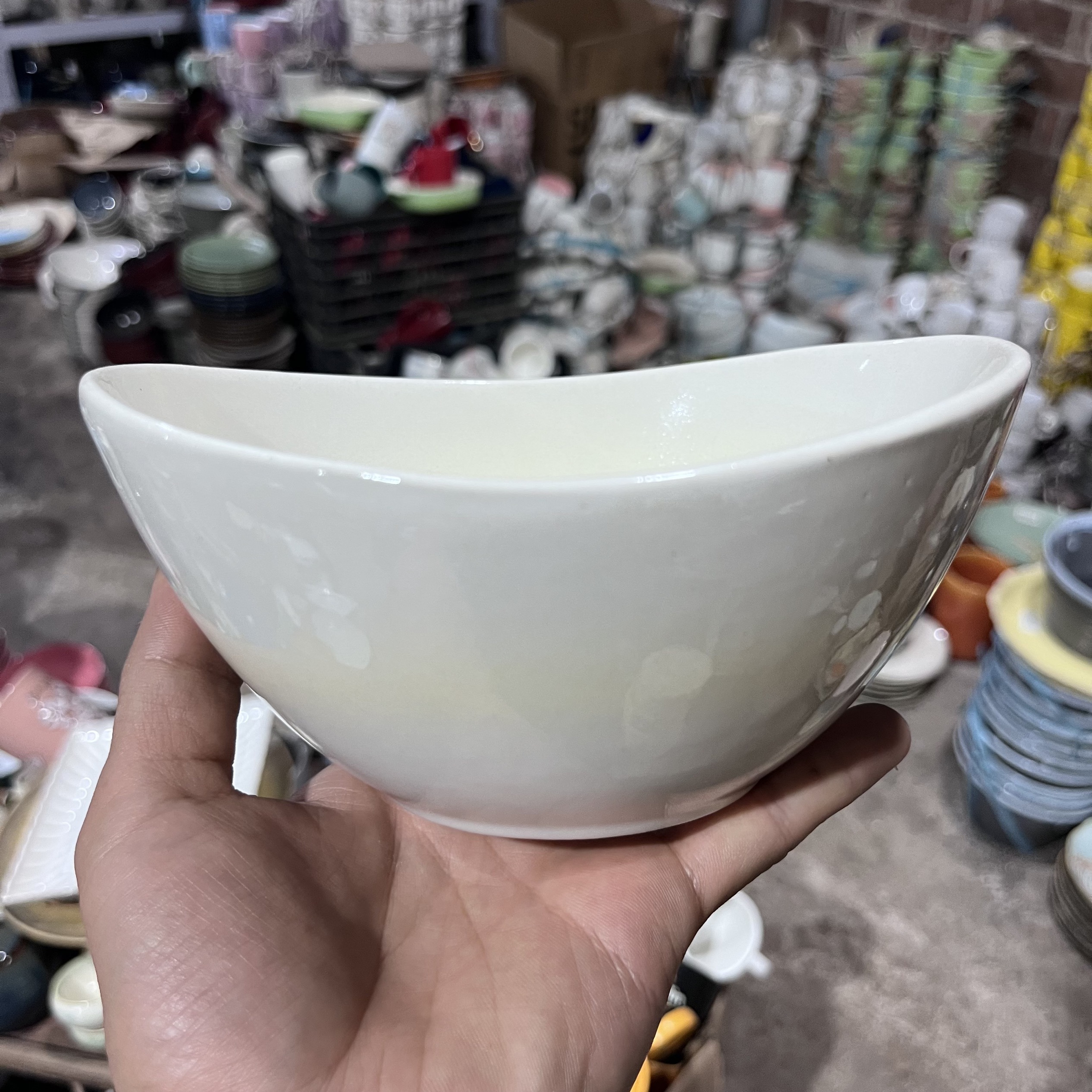 0466 白色带圈黄色瘦瘦的元宝碗6.5英寸微瑕清仓高档轻奢面碗菜碗