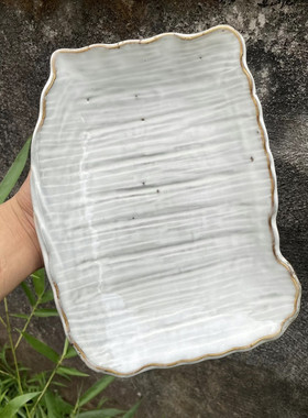 粗陶水泥灰陶瓷异形盘长方形10英寸日式料理寿司饺子盘餐厅摆菜盘