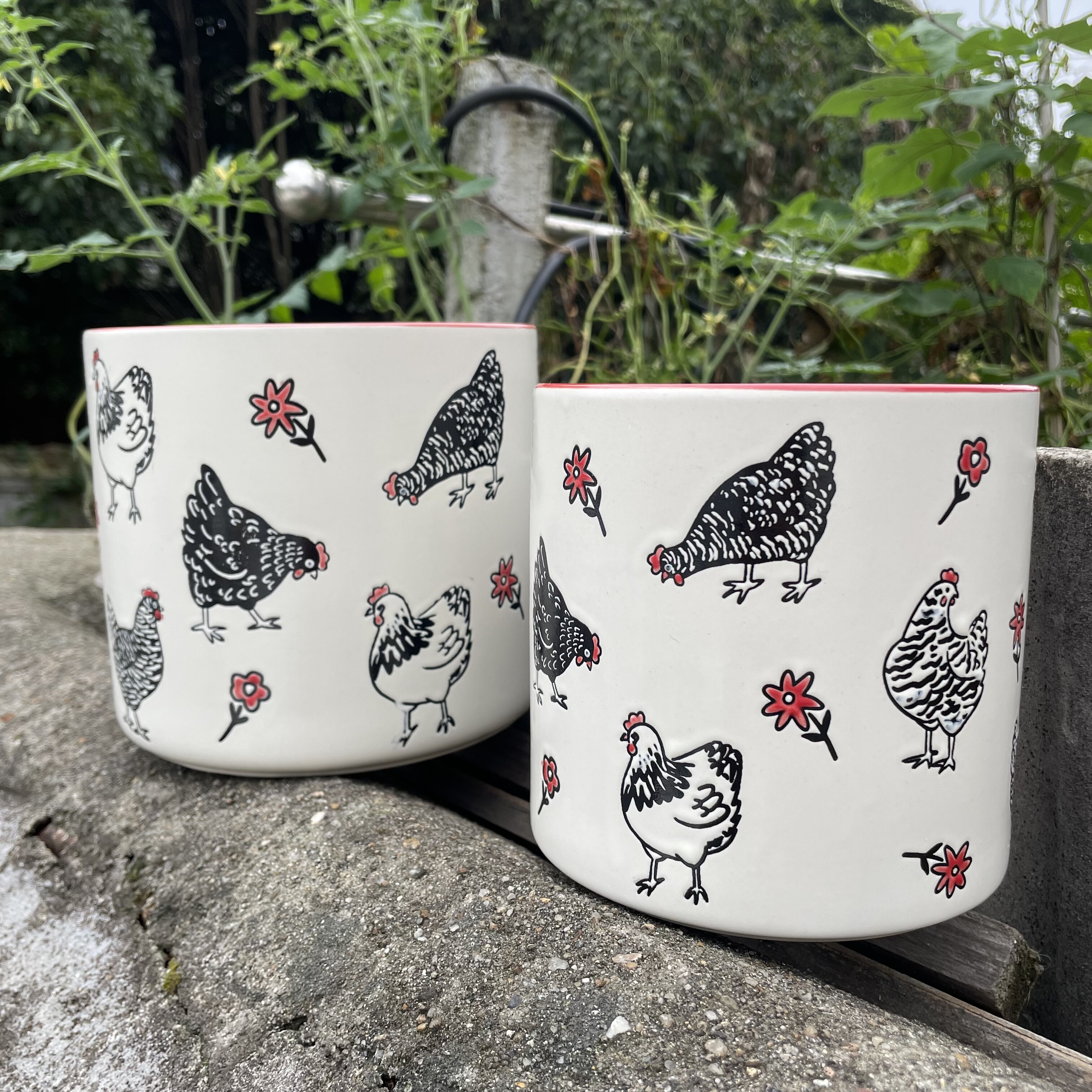 新款老母鸡手绘陶瓷花盆绿植盆栽直筒装饰品饭勺汤勺收纳罐筷子桶