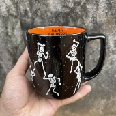 高档浮雕跳舞骷髅陶瓷马克杯轻奢雪花釉个性 喝水杯子万圣节活动杯