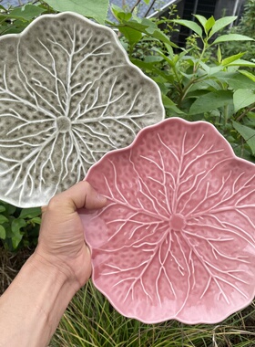 粉色卷心白菜盘高级感绿色陶瓷盘网红蔬菜异形盘家用菜盘甜品摆盘