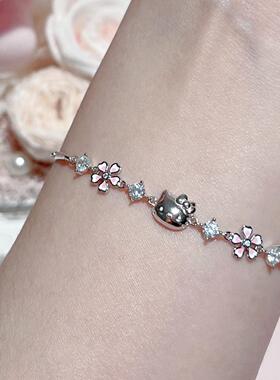 阿星手作足银HelloKitty樱花手链