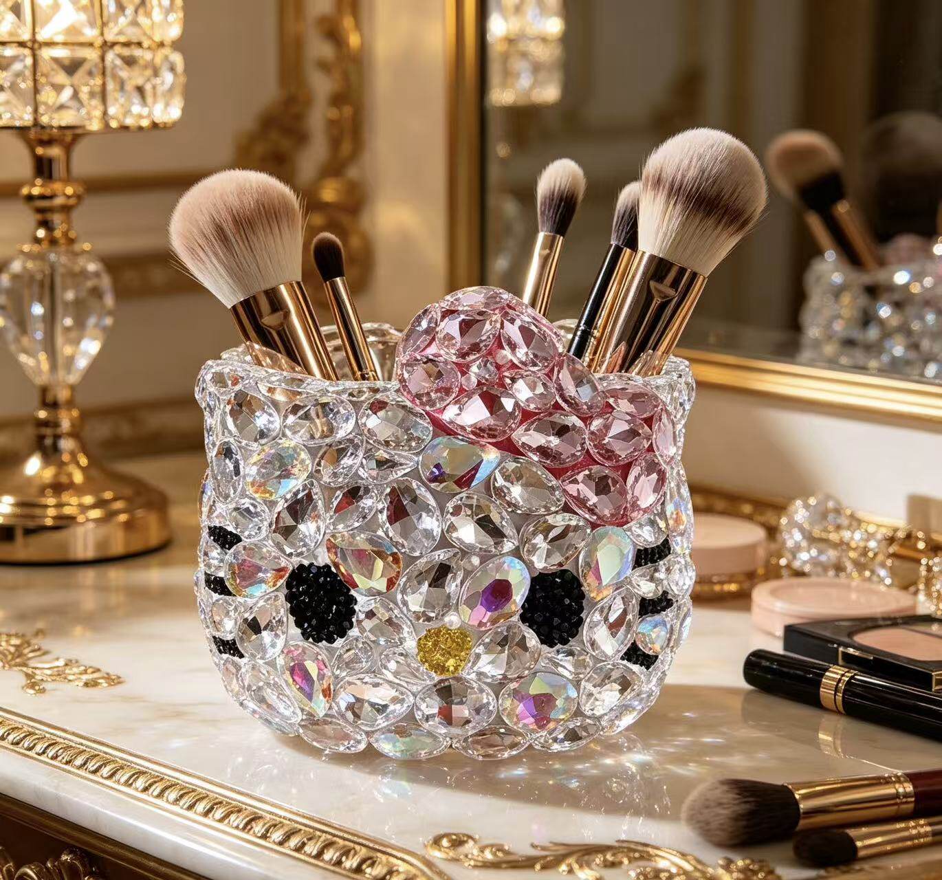 镶钻可爱KT猫多功能化妆刷收纳筒创意高颜值笔筒时尚