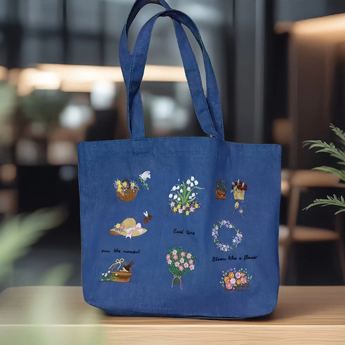 《花园里》刺绣手工diy材料包牛仔包购物袋初学者手提袋绣品礼物