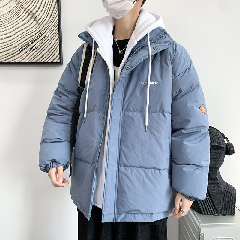 韩版宽松假两件连帽衣外套男港风休闲羽绒大码服M188-P100,男装棉衣,星座1109-2