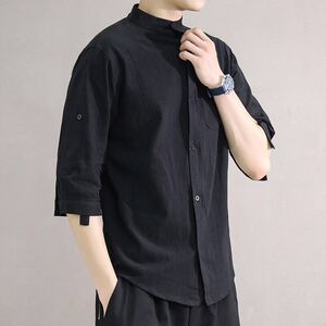 夏季宽松马切达日系大码男风亚麻棉麻短袖衬衫控38-C118-P24图片