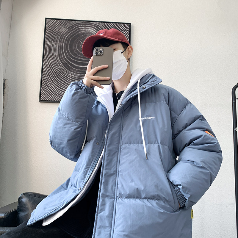 韩版宽松假两件连帽衣外套男港风休闲羽绒大码服M188-P100图片