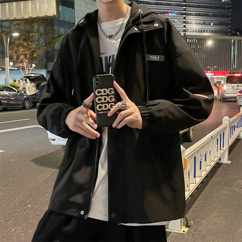 港风秋季新款男女假两件夹克连帽外套大码Y8122-P-65,男装夹克,星座1109-2