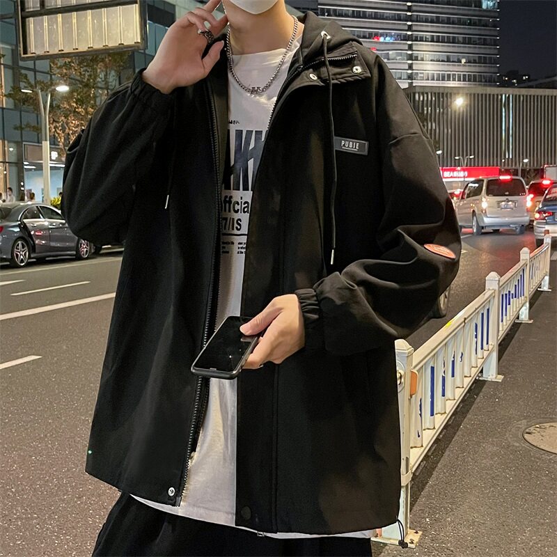 港风秋季新款男女假两件夹克连帽外套大码Y8122-P-65,男装夹克,星座1109-2