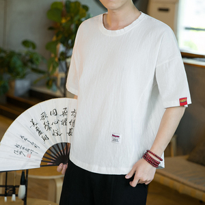 2023夏季新款风咖啡厅潮流休闲纯色大码亚麻短袖T恤T1505-P25图片