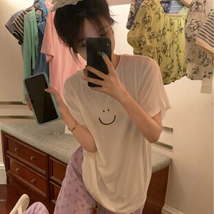 韩版紫罗兰花絮少女笑脸卡通春夏新款睡衣女套装家居服爆版黑花裤