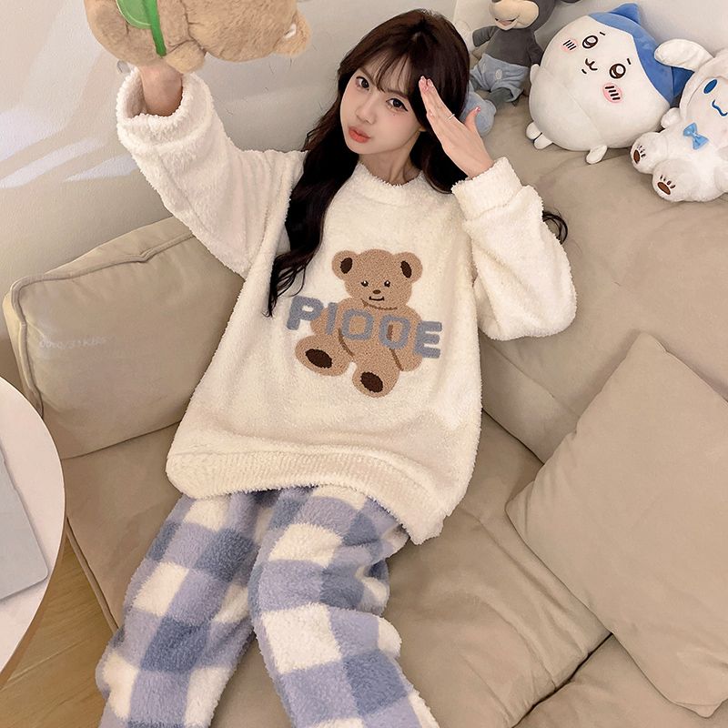 半边绒软绵绵睡衣女2025秋冬新款