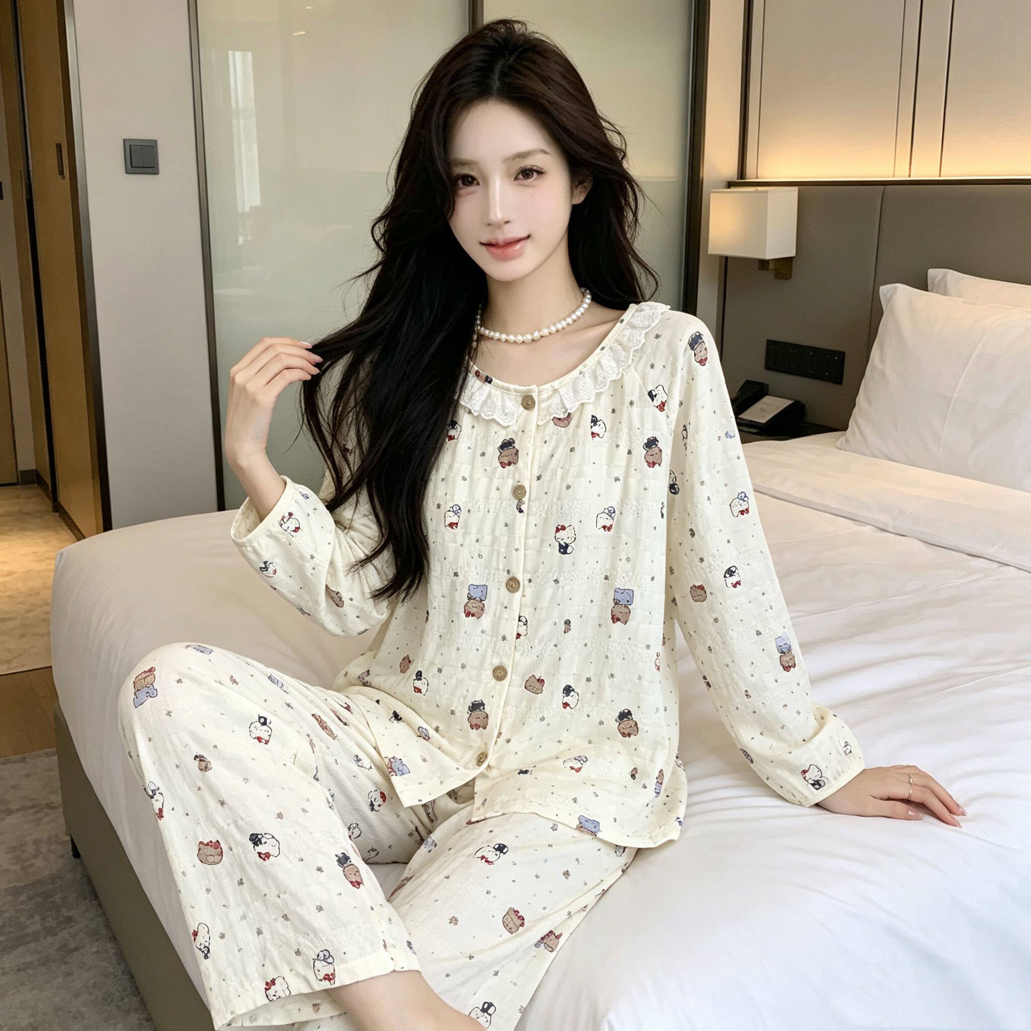 夏季云朵棉薄款甜美大码女睡衣