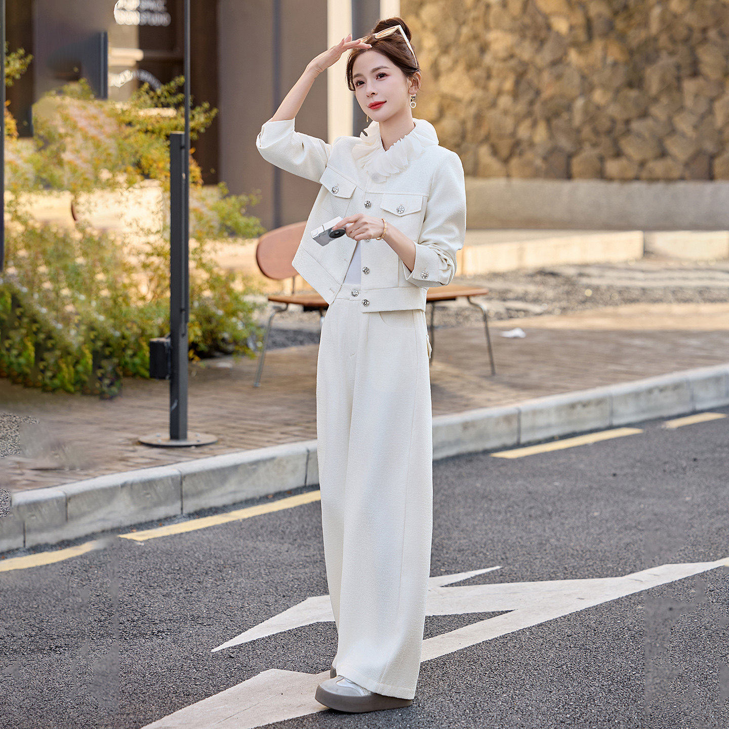 白色娃娃领两件套女小个子2026新款轻奢优雅风阔腿裤气质时尚套装,女装/女士精品,休闲运动套装,淘宝优惠券,粉丝福利购,淘宝优惠卷