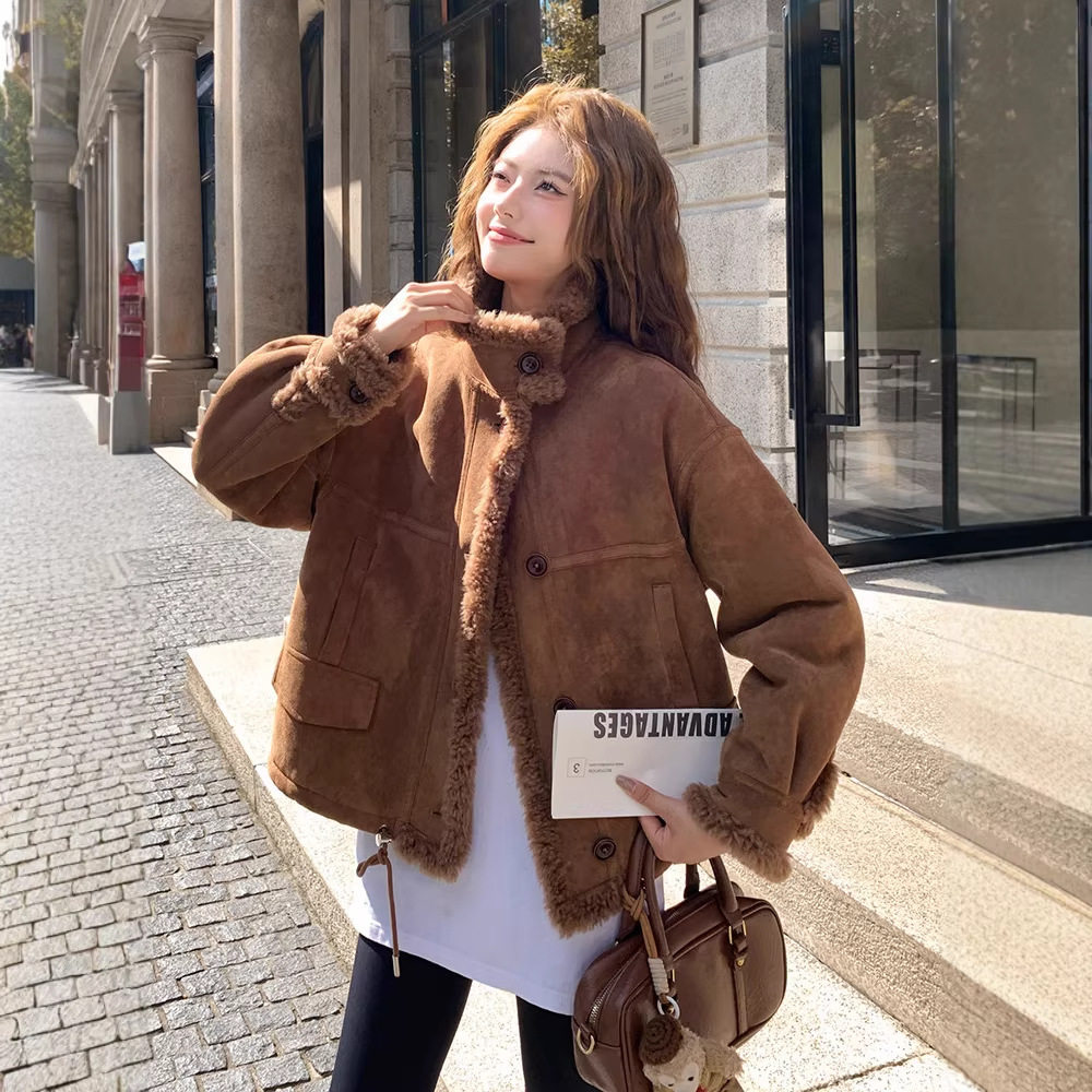 美拉德羊羔毛外套短款冬季保暖皮毛一体加厚毛绒上衣时尚百搭大衣,女装/女士精品,短外套,淘宝优惠券,粉丝福利购,淘宝优惠卷