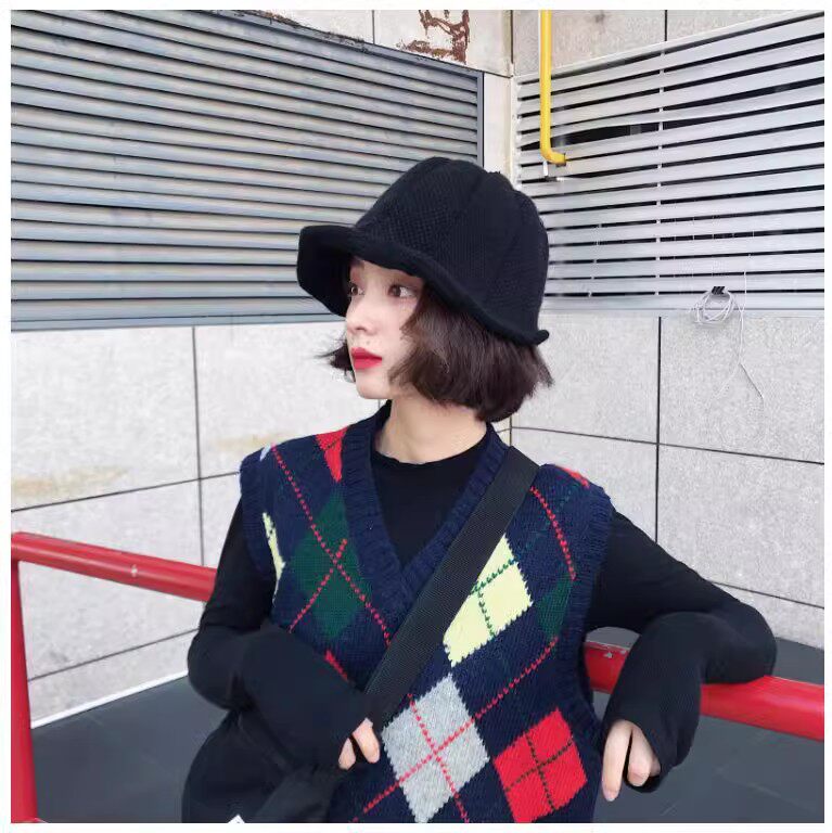 渔夫帽子女士百搭礼帽秋冬荷叶边可爱甜美日系出游盆帽针织毛线帽