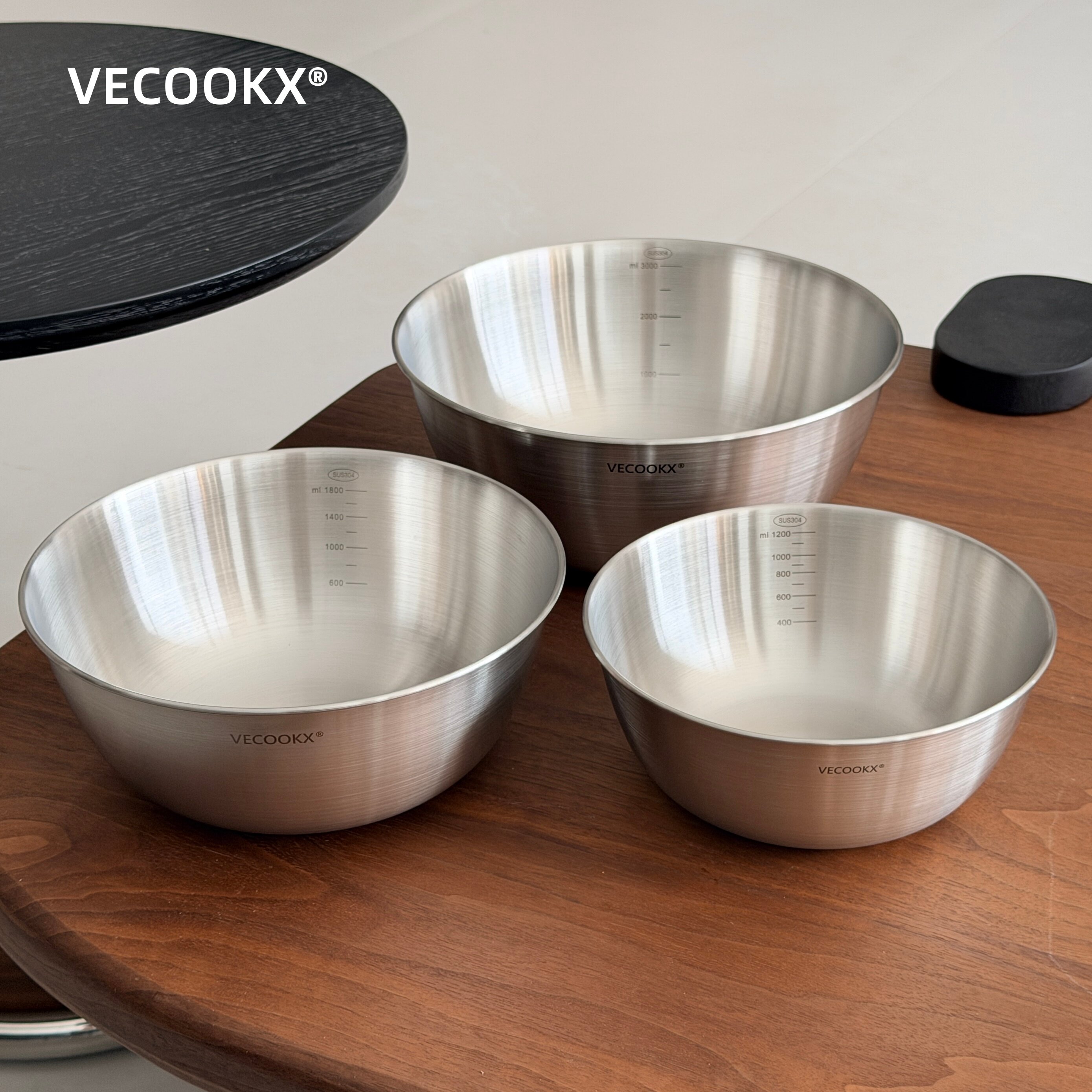 VECOOKX食品级304不锈钢盆带刻度多功能厨房烘焙和面洗菜盆沥水篮