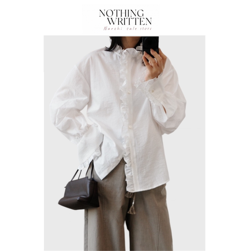【现货】Nothing Written Narchi荷叶边法式白衬衫气质减龄衬衣女