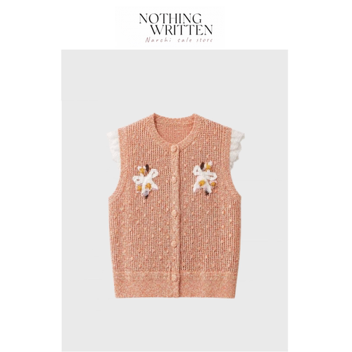 【现货】Nothing Written Narchi立体花朵针织马甲女蕾丝花边无袖