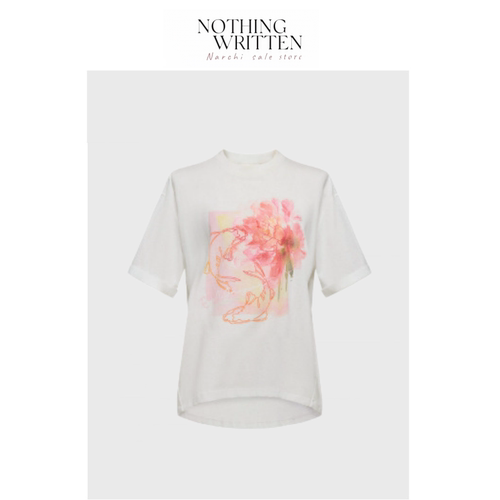 【现货】Nothing Written Narchi绣花白色短袖T恤女宽松半袖上衣
