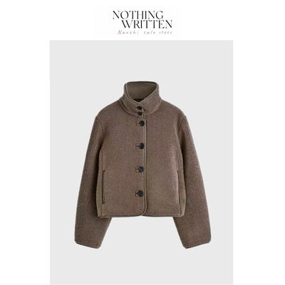 【现货】Nothing Written Narchi标准版型漏斗领泰迪绒夹克棕色