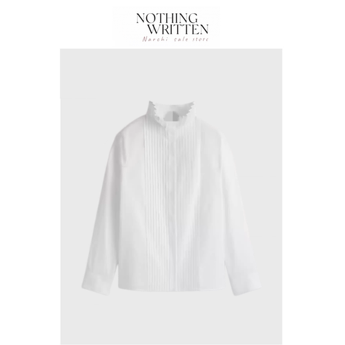 【现货】Nothing Written Narchi捏褶高领长袖纯棉休闲衬衫春季