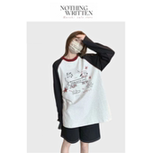 现货 Nothing Written Narch滑板狗上衣t恤女纯棉插肩长袖 打底