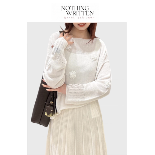 【现货】Nothing Written Narchi立体花朵针织衫女一字肩套头上衣
