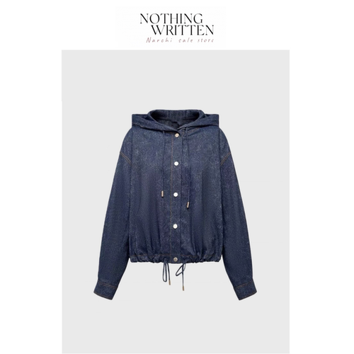 【现货】Nothing Written Narchi牛仔印花连帽外套抽绳夹克上衣女