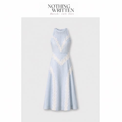 【现货】Nothing Written Narchi法式挂脖蕾丝拼接连衣裙鱼尾长裙