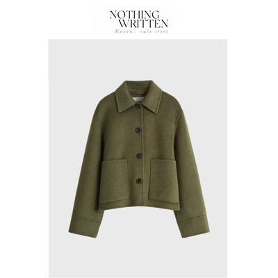 【现货】Nothing Written Narchi休闲短款双面呢羊毛混双口袋外套