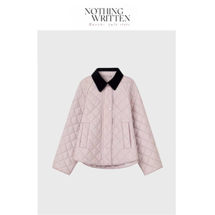 Written Nothing Narchi菱形翻领拼接菱格粉色棉服外套女 现货