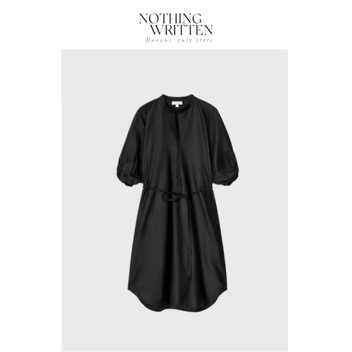 【现货】Nothing Written Narchi荷叶领收腰衬衫式连衣裙黑色长裙
