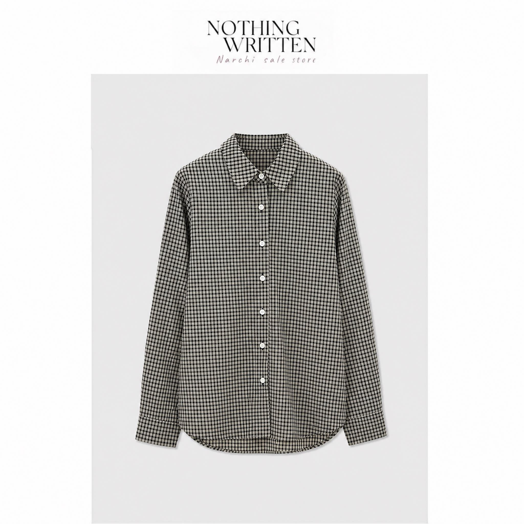 【现货】Nothing Written Narchi复古格纹长袖衬衫翻领叠穿衬衣女