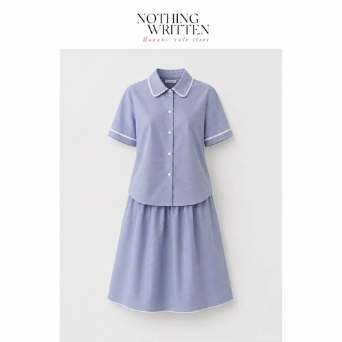 【现货】Nothing Written Narchi格纹蕾丝花边套装翻领衬衫半身裙