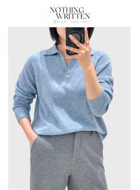 【现货】Nothing Written Narchi显白海盐蓝Polo领套头针织衫毛衣