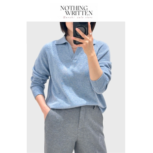 【现货】Nothing Written Narchi显白海盐蓝Polo领套头针织衫毛衣