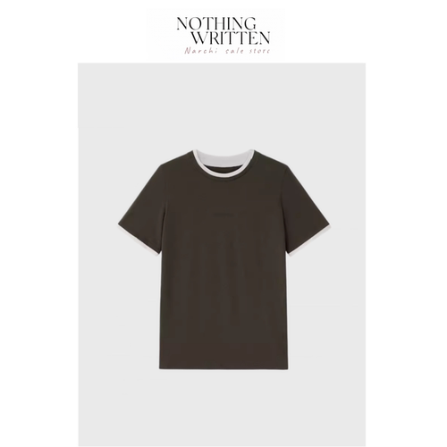 【现货】Nothing Written Narchi简约撞色短袖T恤橄榄绿白边上衣