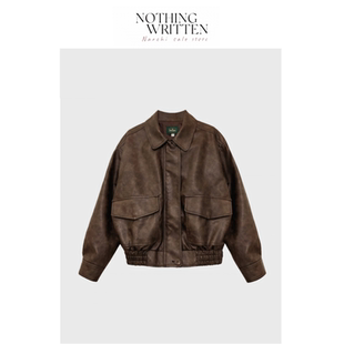 【现货】Nothing Written Narchi八奶复古飞行员翻领皮衣夹克外套