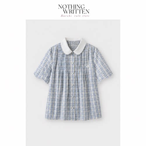 【现货】Nothing Written Narchi短袖衬衫学院风绣花棉质格纹上衣