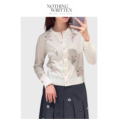 【现货】Nothing Written Narchi花朵针织开衫女春季圆领显瘦毛衣