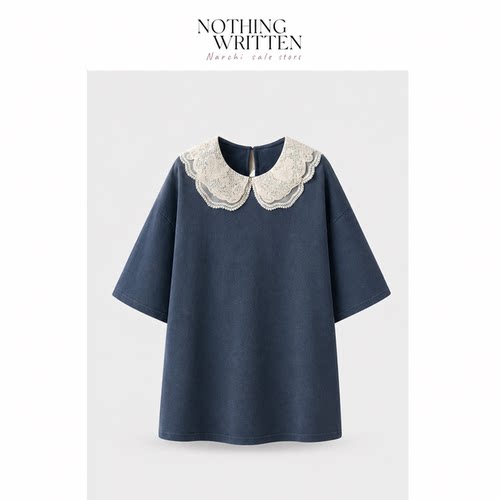 【现货】Nothing Written Narchi蕾丝娃娃领拼接短袖T恤宽松上衣
