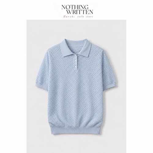 【现货】Nothing Written Narchi镂空Polo针织短袖女翻领温柔上衣