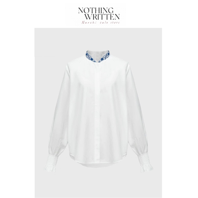 【现货】Nothing Written Narchi新中式国风刺绣白色廓形衬衣衬衫