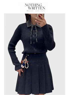 【现货】Nothing Written Narchi翻领深灰色针织衫系带拼接毛衣女
