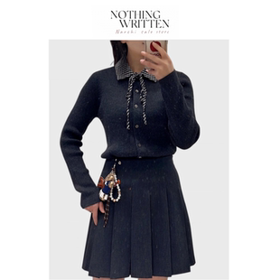 【现货】Nothing Written Narchi翻领深灰色针织衫系带拼接毛衣女