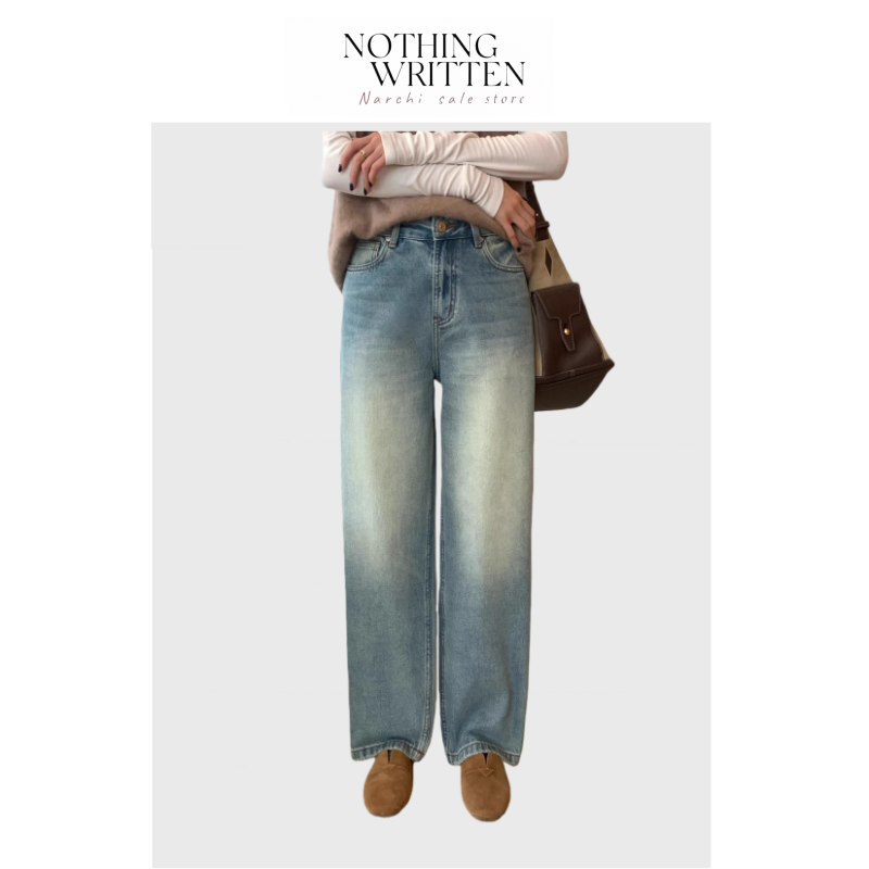 【现货】Nothing Written Narchi浅蓝磨白阔腿牛仔裤女垂感直筒裤,女装/女士精品,大码裤装,淘宝优惠券,粉丝福利购,淘宝优惠卷