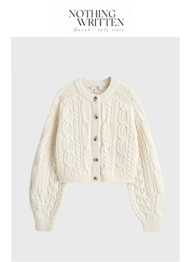 【现货】Nothing Written Narchi标准版型立体绞花羊毛开衫秋毛衣
