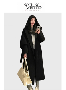 【现货】Nothing Written Narchi浴袍式中长款大衣连帽羊毛呢外套