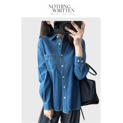 【现货】Nothing Written Narchi软糯复古翻领单口袋休闲牛仔衬衫